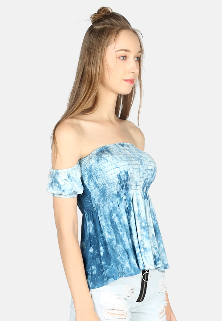 off shoulder skater top#color_blue