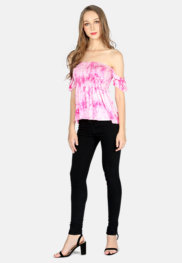 off shoulder skater top#color_pink