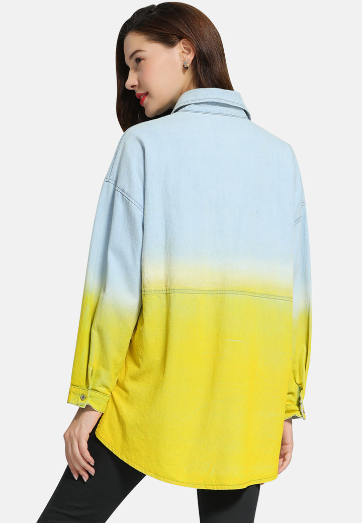 ombre long denim shirt#color_blue