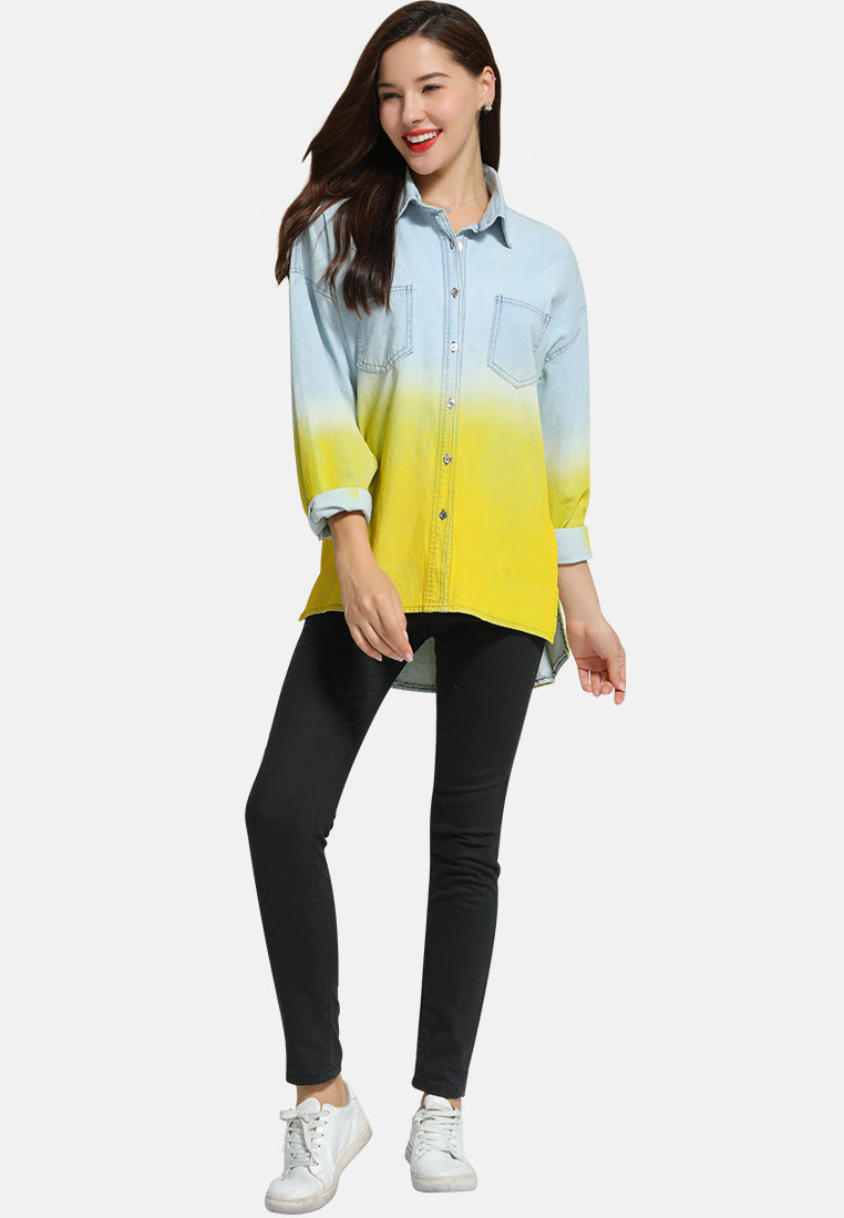 ombre long denim shirt#color_blue
