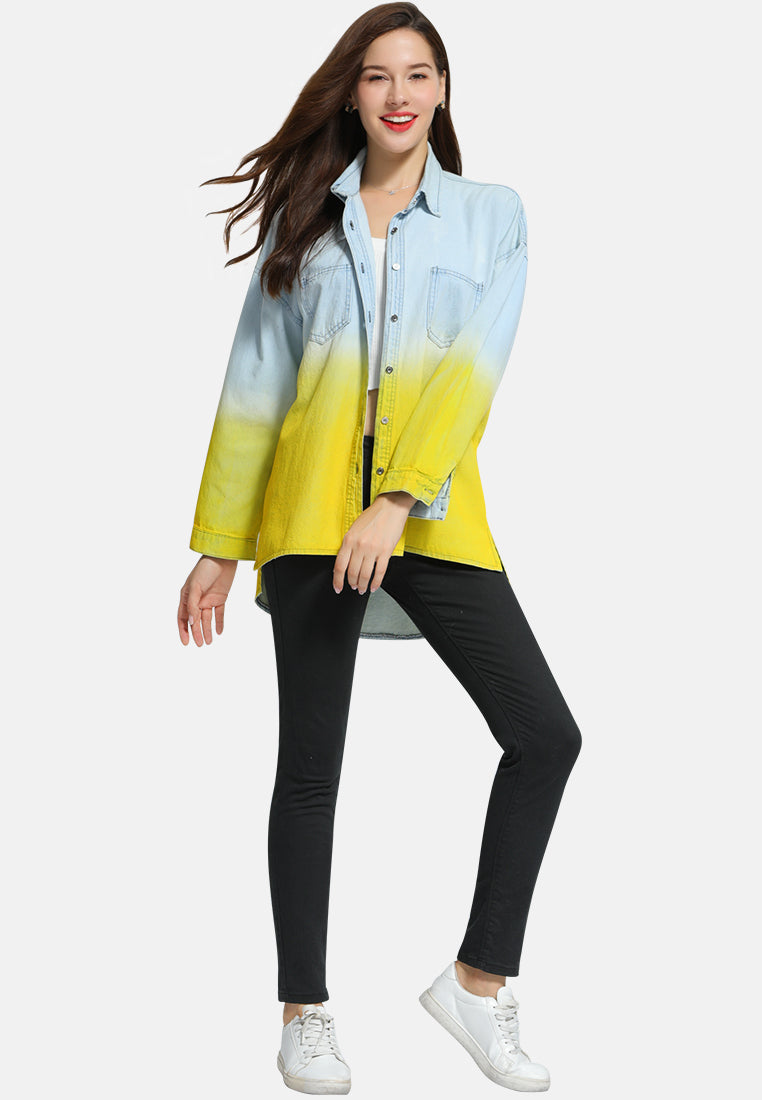 ombre long denim shirt#color_blue