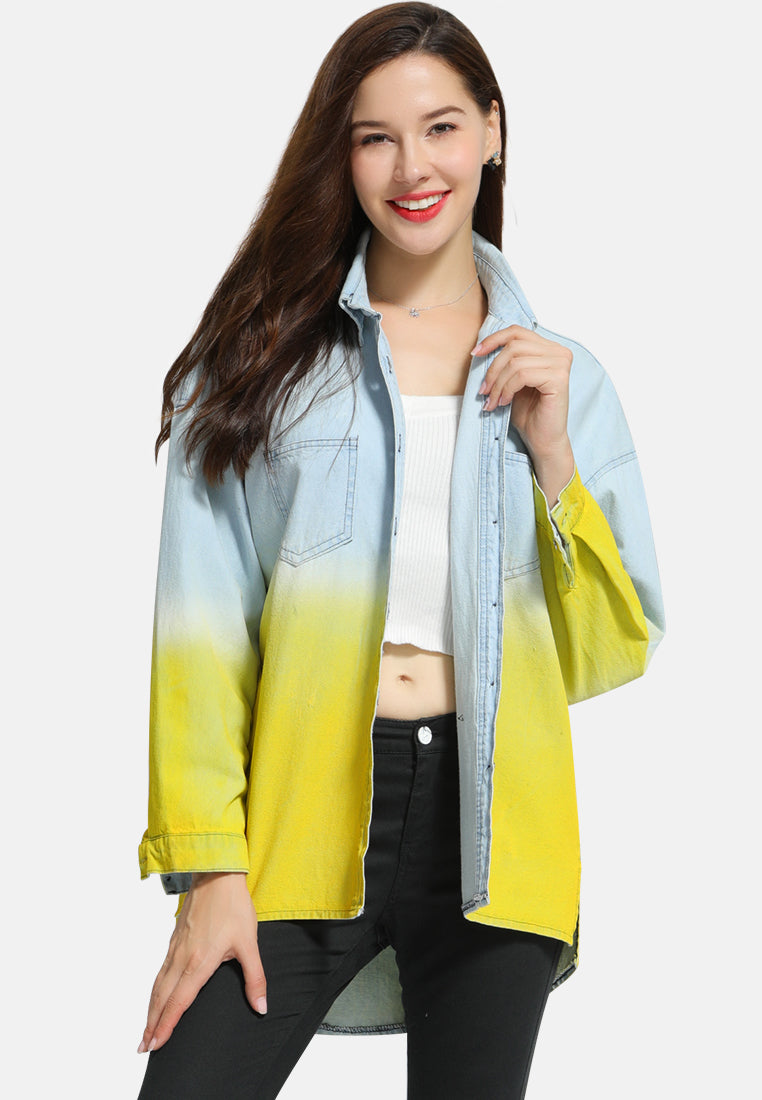ombre long denim shirt#color_blue