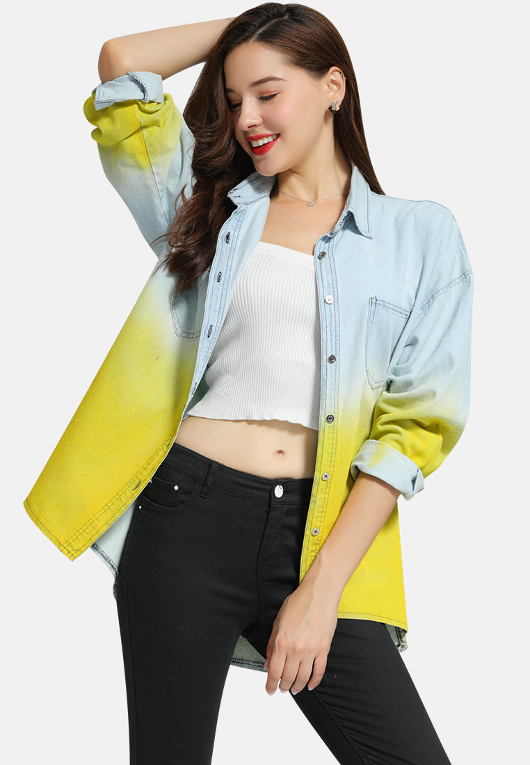 ombre long denim shirt#color_blue