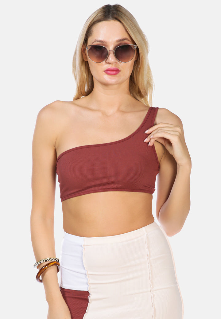 one shoulder bikini top by ruw#color_brown