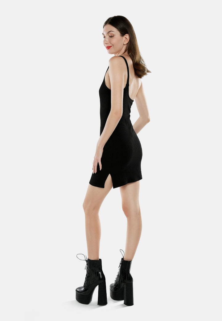 one shoulder bodycon knitted dress by Ruw#color_black