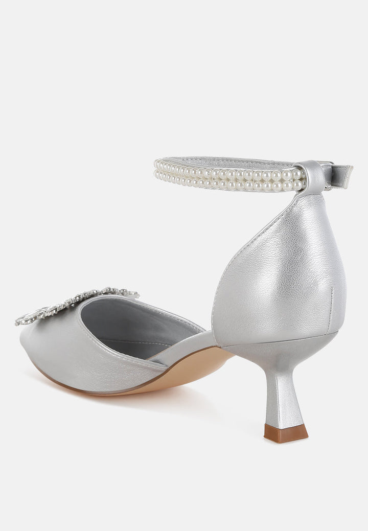 diamante brooch kitten heel sandals by ruw#color_silver