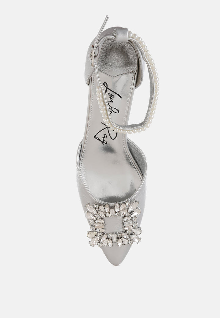 diamante brooch kitten heel sandals by ruw#color_silver