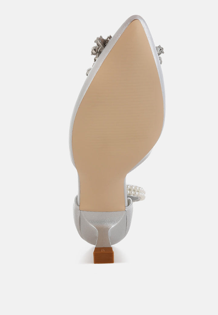diamante brooch kitten heel sandals by ruw#color_silver