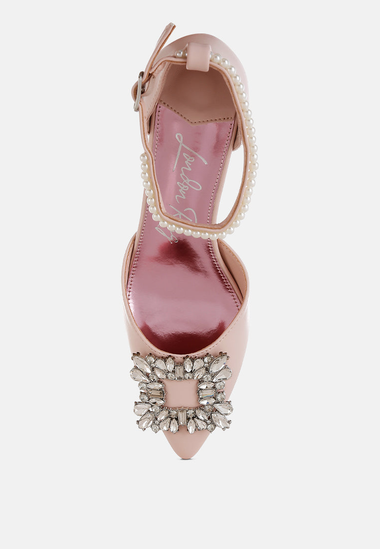 diamante brooch kitten heel sandals by ruw#color_pink