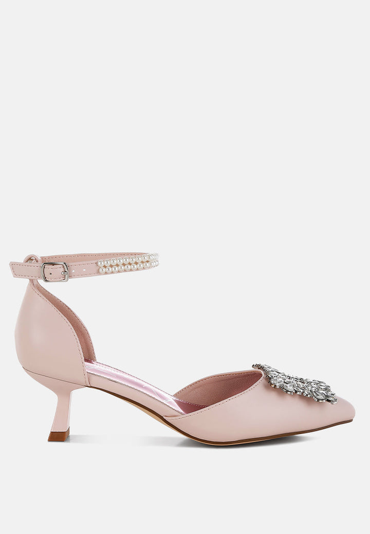 diamante brooch kitten heel sandals by ruw#color_pink