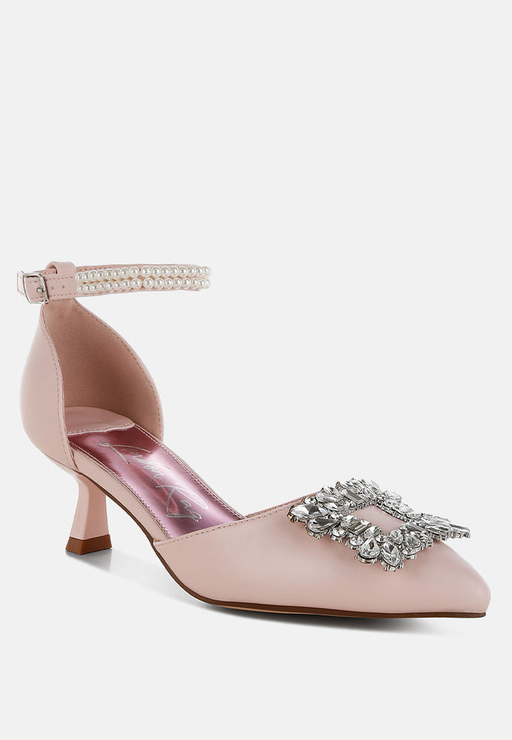 diamante brooch kitten heel sandals by ruw#color_pink