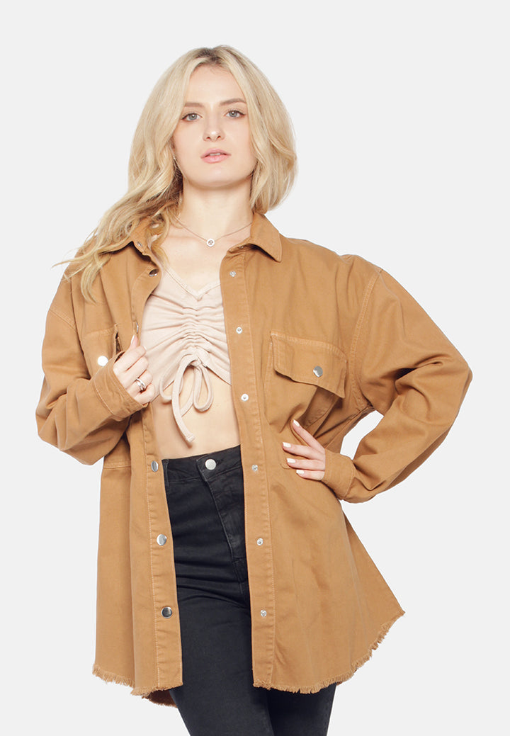 oversized long sleeve shacket#color_brown