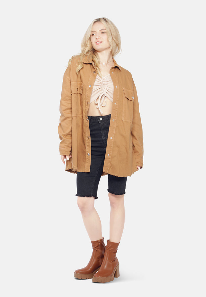 oversized long sleeve shacket#color_brown