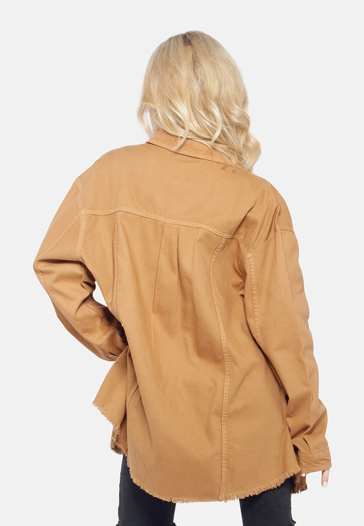 oversized long sleeve shacket#color_brown