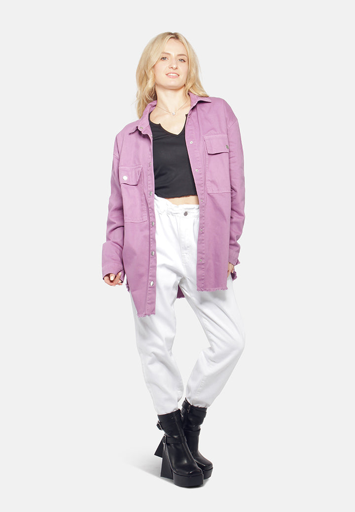 oversized long sleeve shacket#color_lilac