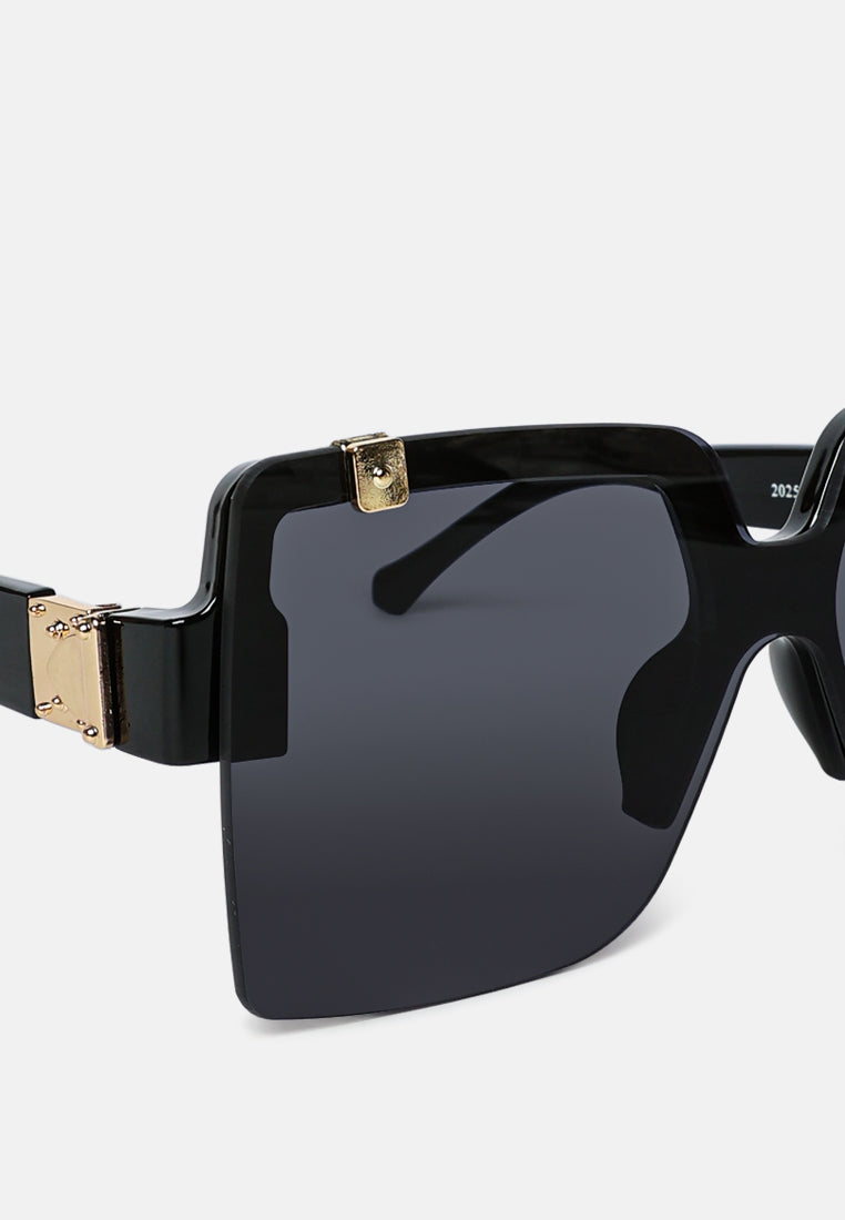 oversized half rim tinted square sunglasses#color_black