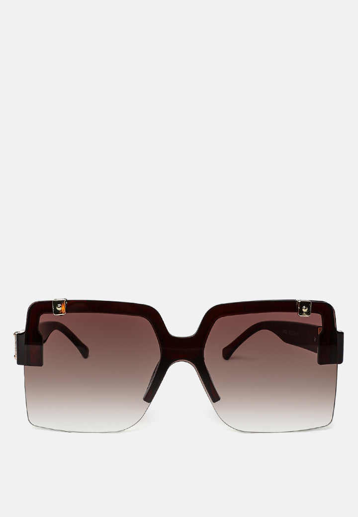 oversized half rim tinted square sunglasses#color_brown