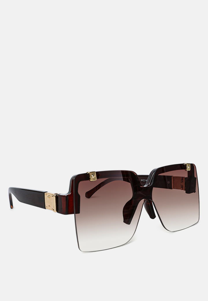 oversized half rim tinted square sunglasses#color_brown