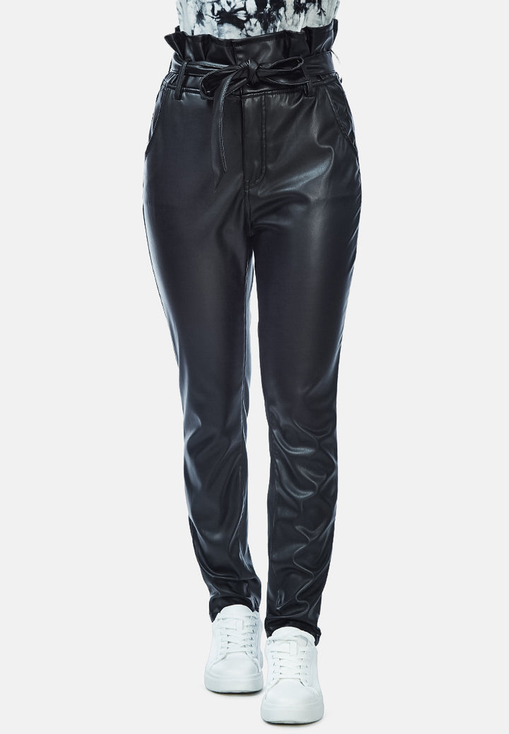 paper bag faux leather pants#color_black