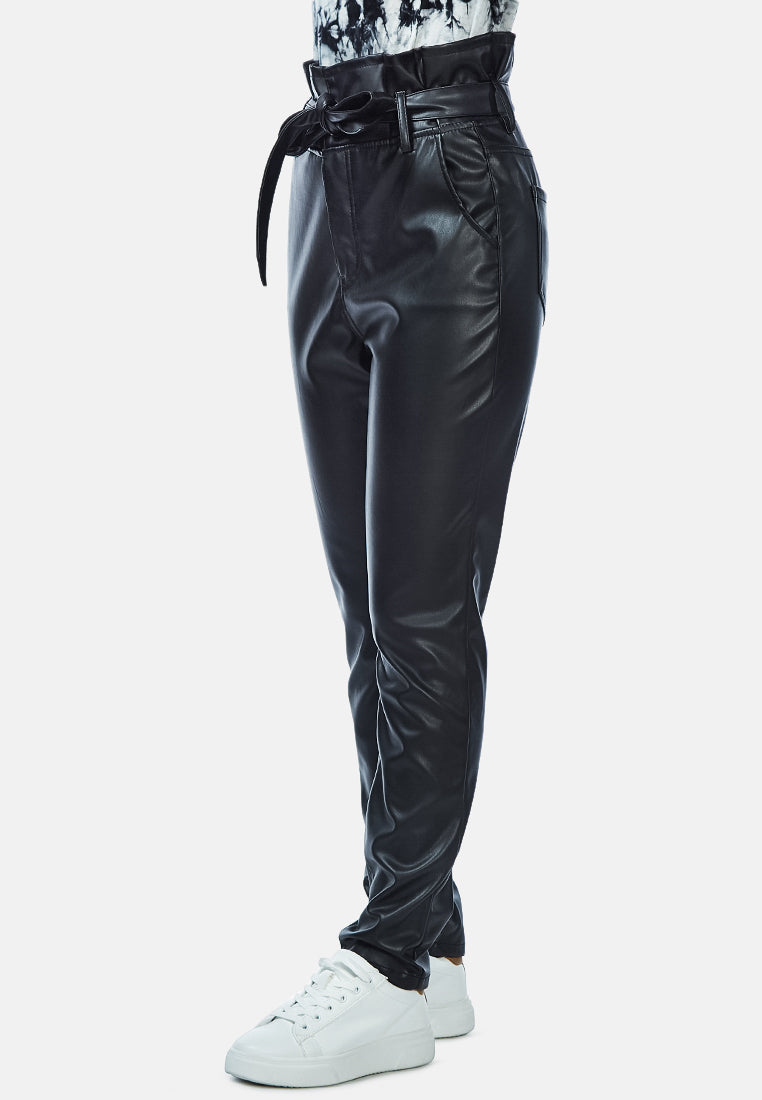 paper bag faux leather pants#color_black