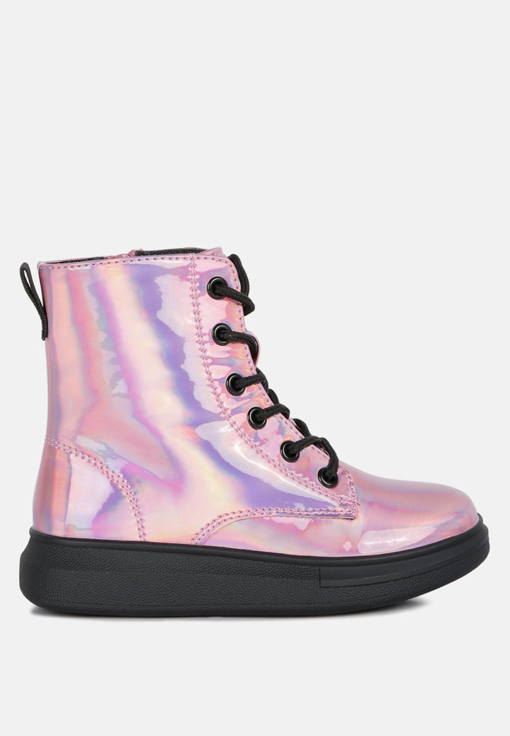 patent pu ankle boot#color_pink