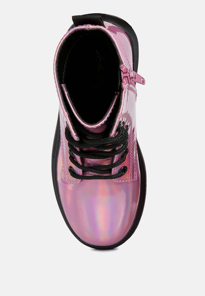 patent pu ankle boot#color_pink