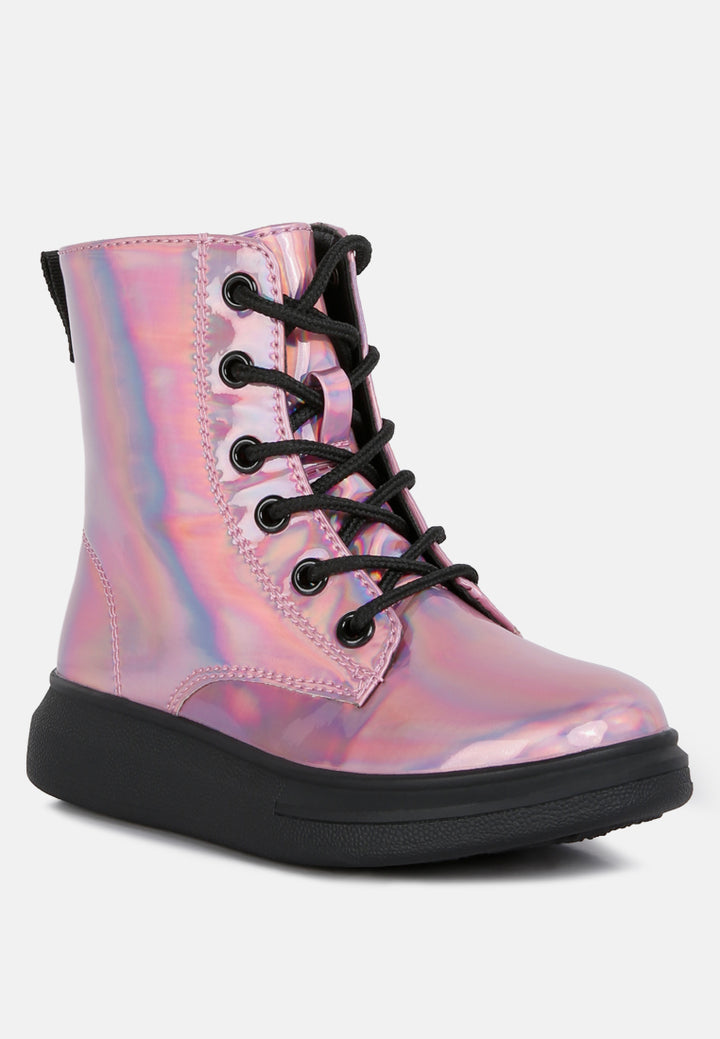 patent pu ankle boot#color_pink