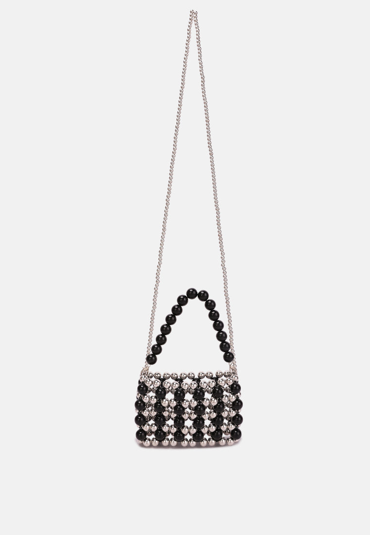 pearl beaded sling bag#color_black