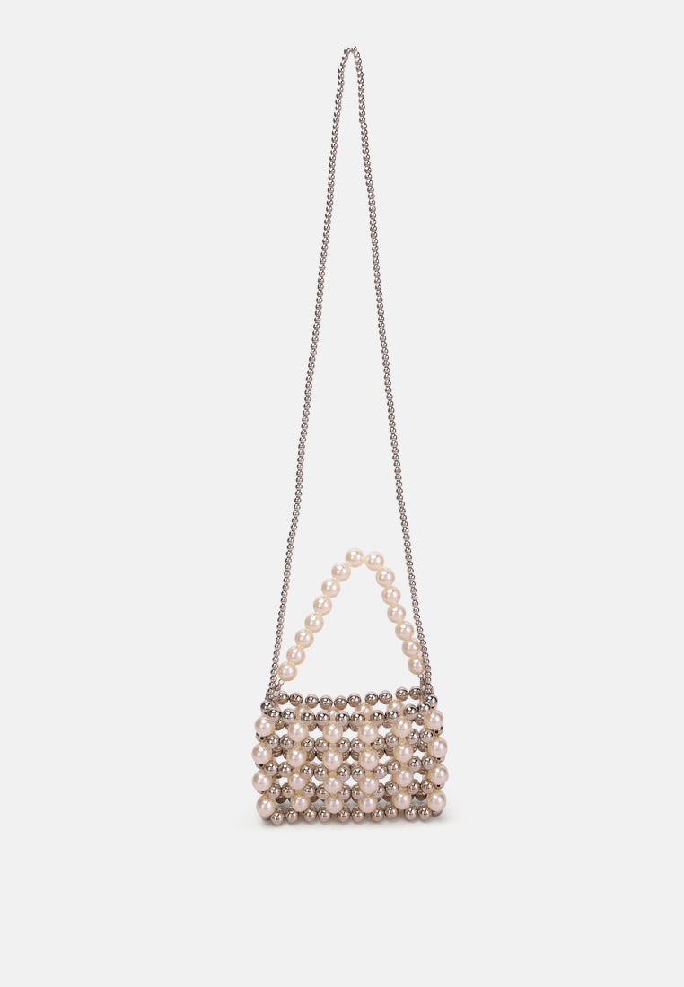 pearl beaded sling bag#color_white