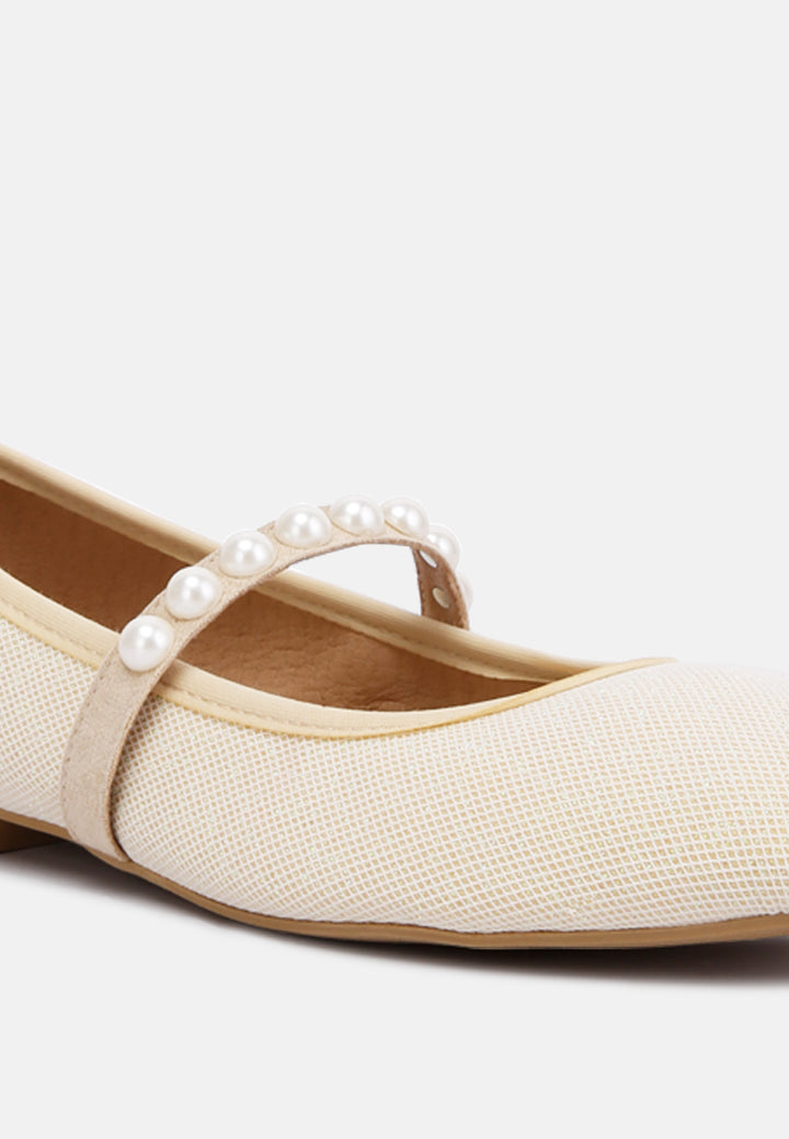 pearl embellished ballerina flats by ruw#color_beige