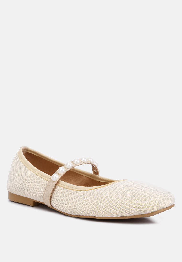 pearl embellished ballerina flats by ruw#color_beige