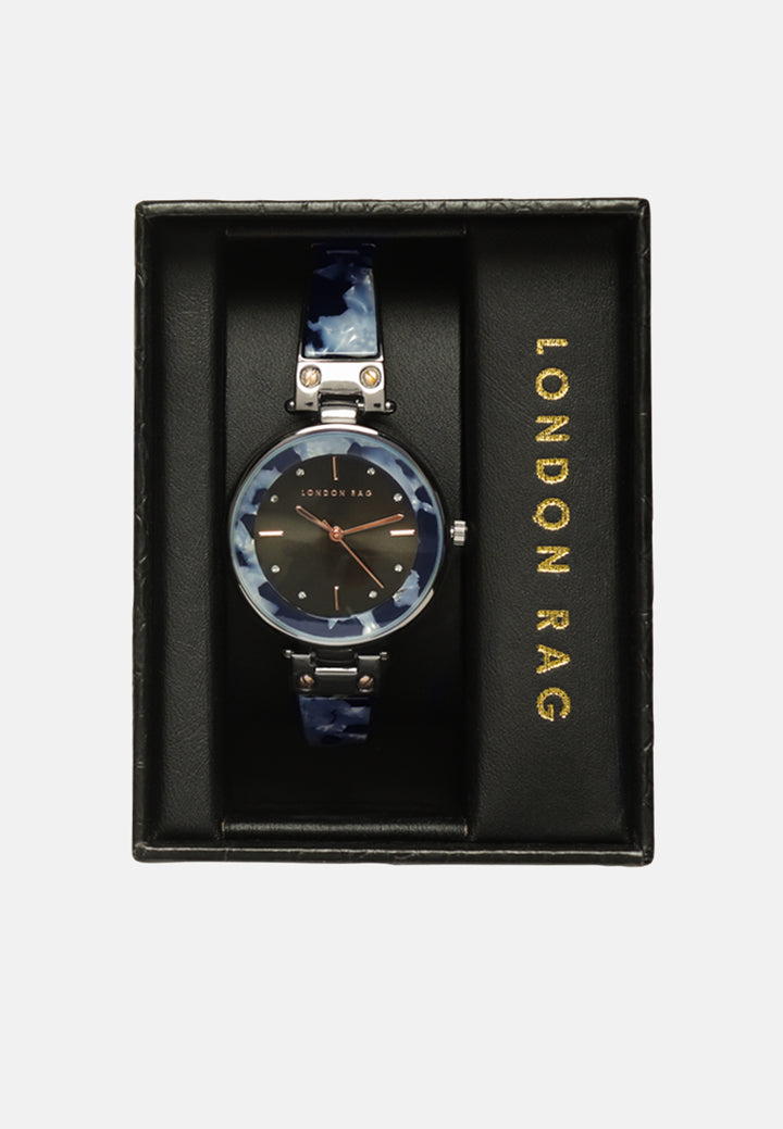 black women's round dial watch#color_black