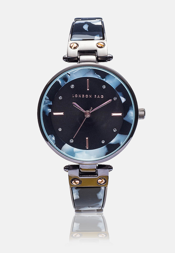 black women's round dial watch#color_black
