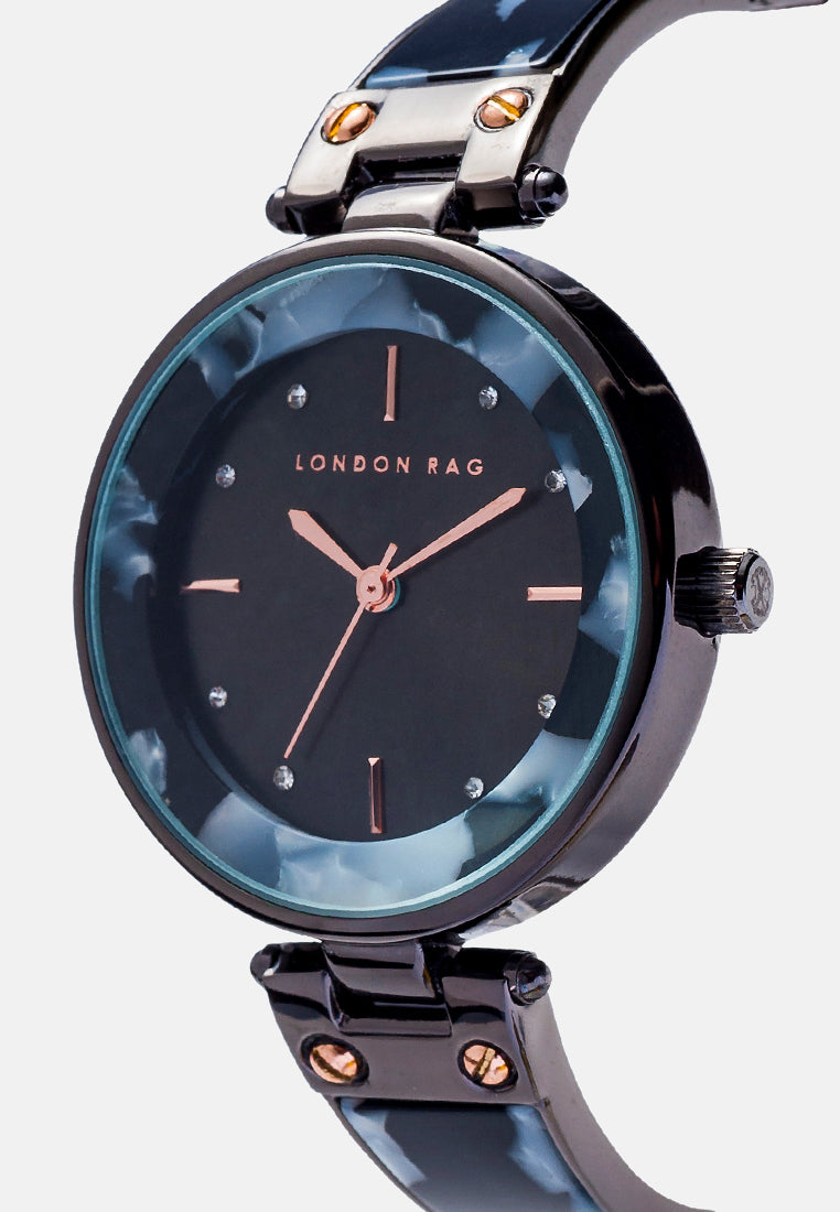black women's round dial watch#color_black
