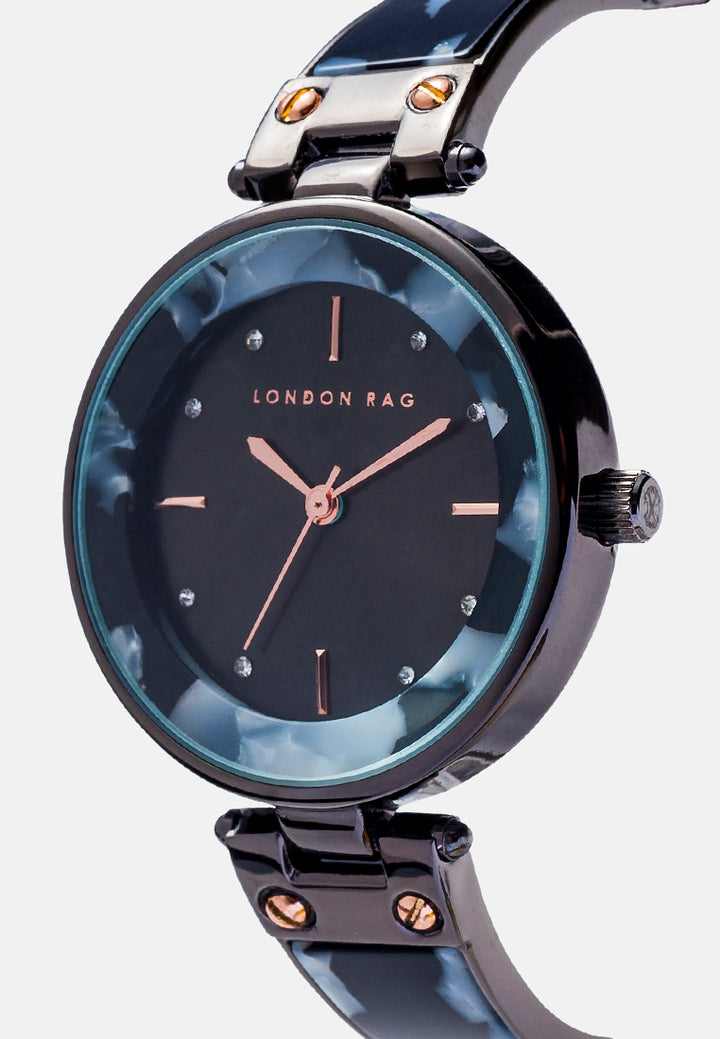 black women's round dial watch#color_black