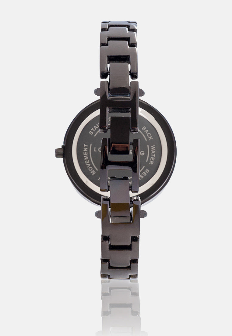 black women's round dial watch#color_black