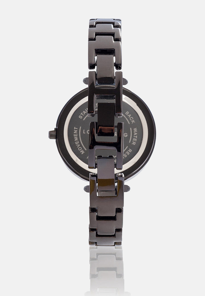 black women's round dial watch#color_black