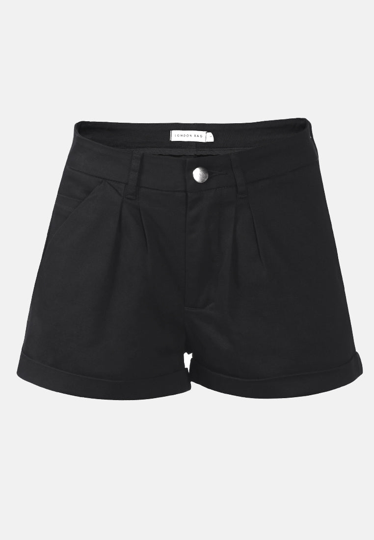 pleated flap pocket shorts by ruw#color_black