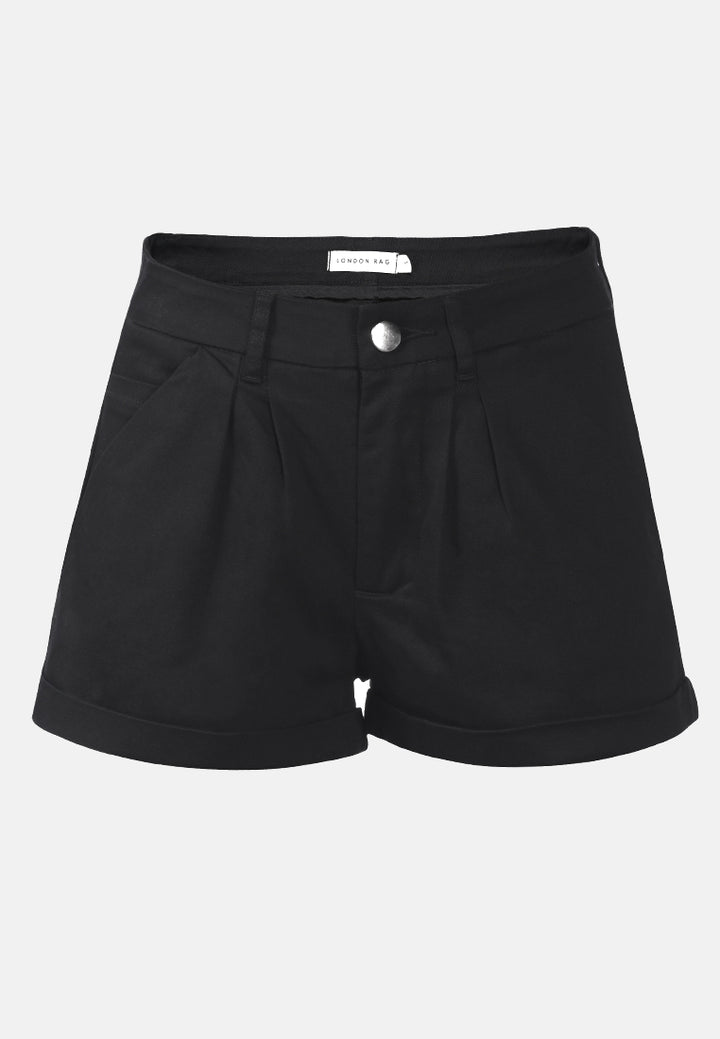 pleated flap pocket shorts by ruw#color_black
