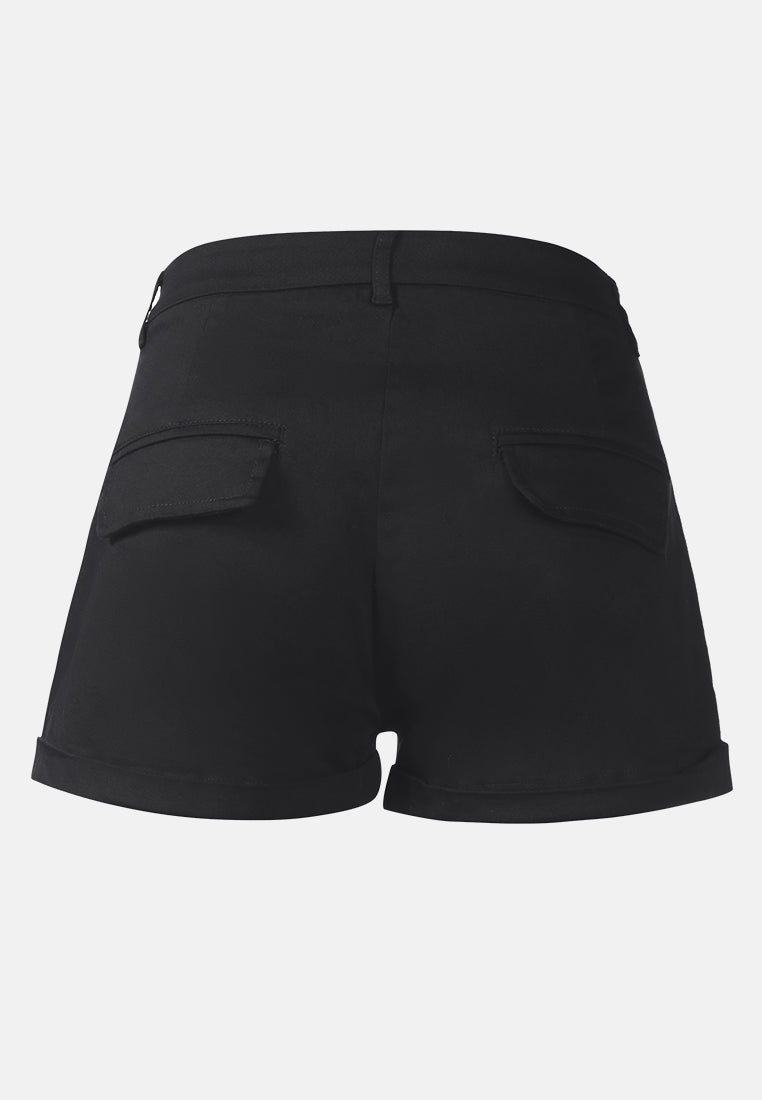pleated flap pocket shorts by ruw#color_black