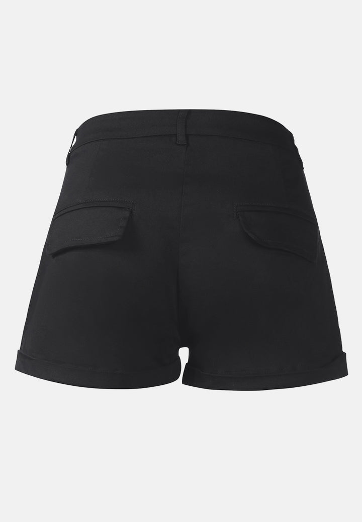 pleated flap pocket shorts by ruw#color_black