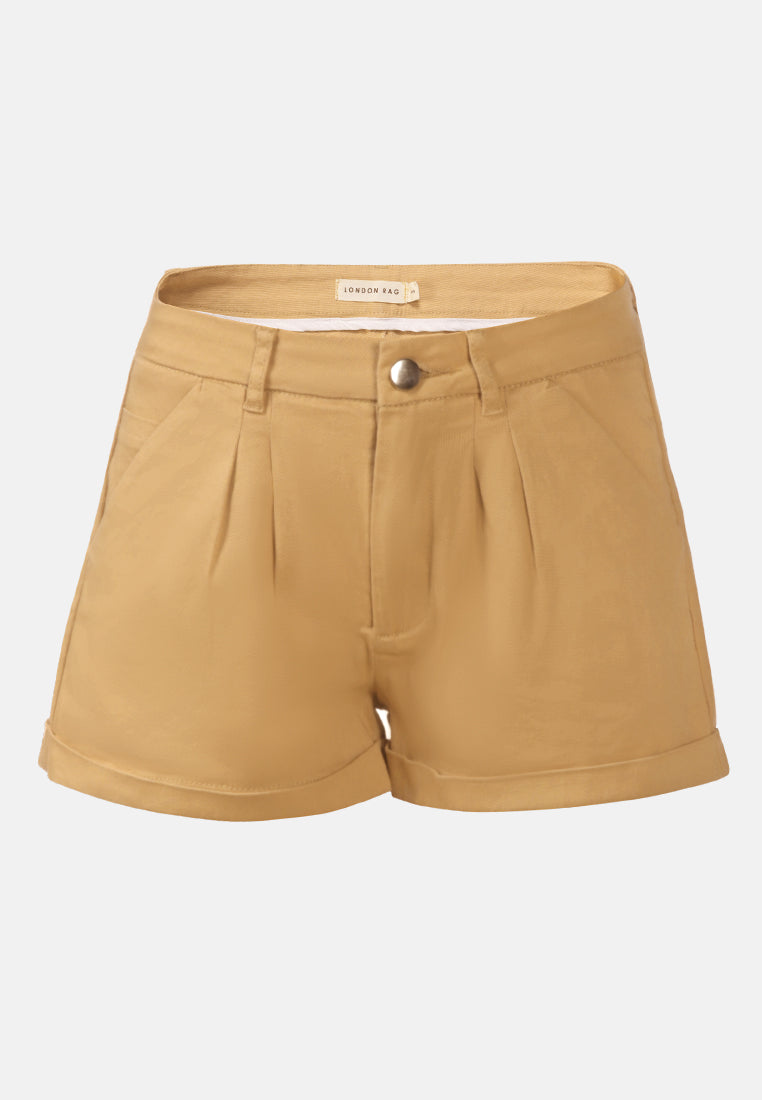 pleated flap pocket shorts by ruw#color_beige