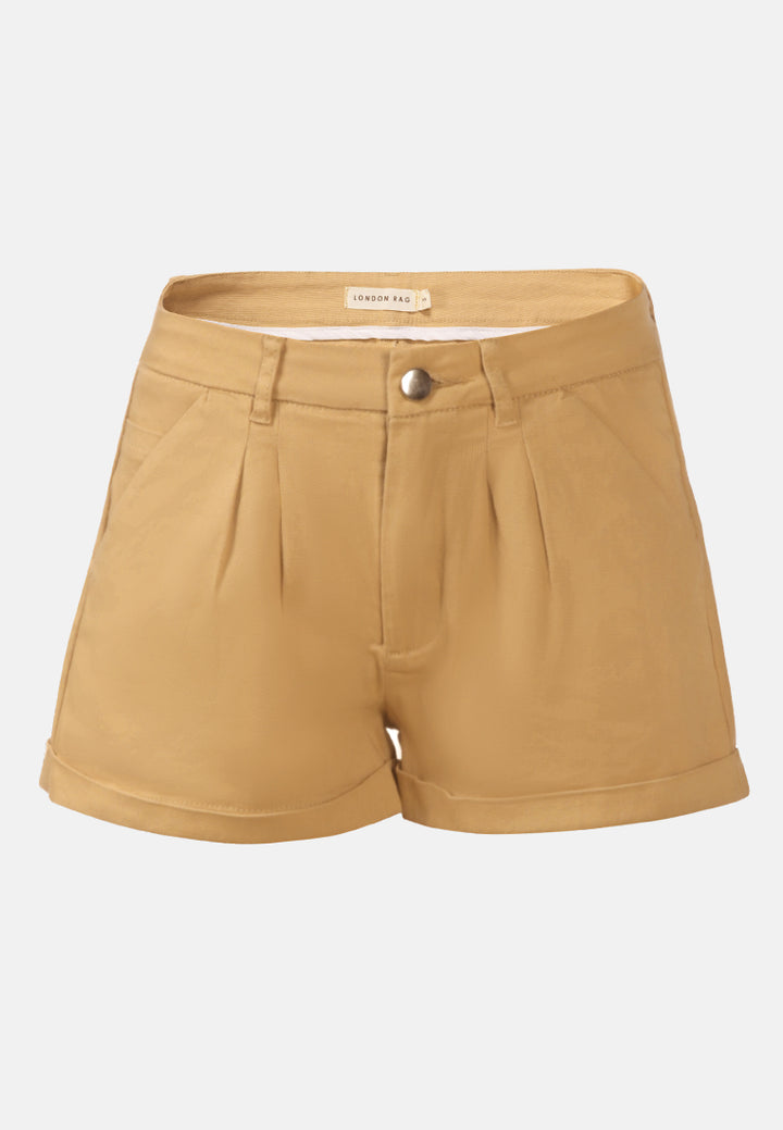 pleated flap pocket shorts by ruw#color_beige