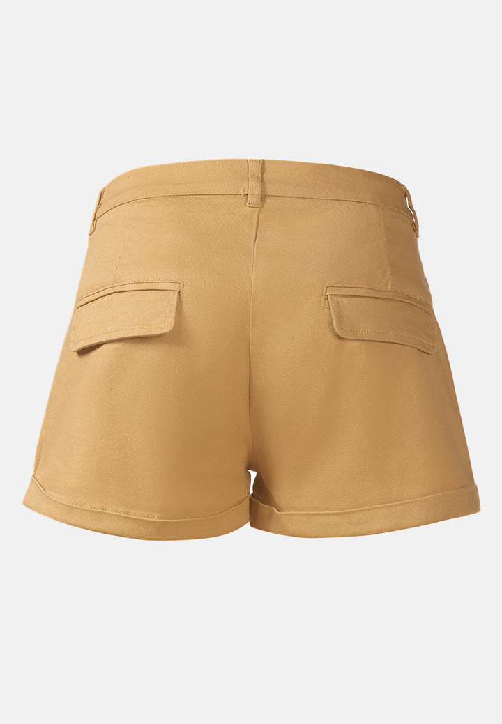 pleated flap pocket shorts by ruw#color_beige