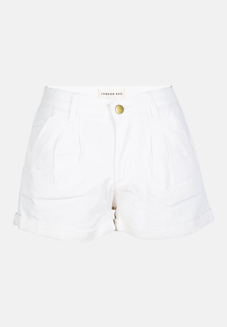 pleated flap pocket shorts by ruw#color_off-white