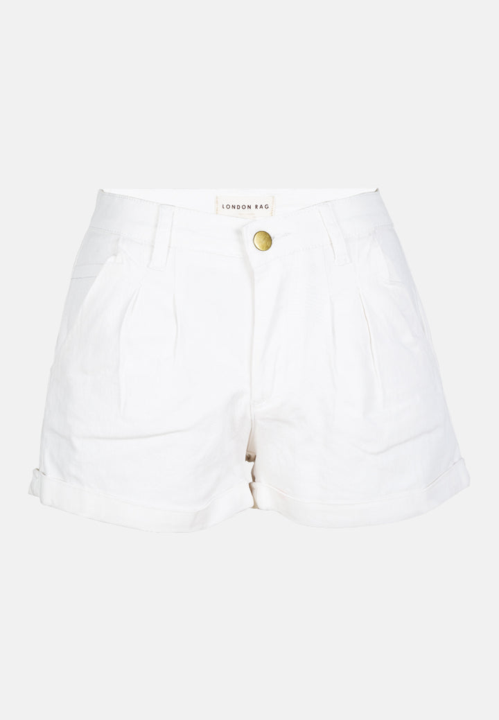 pleated flap pocket shorts by ruw#color_off-white