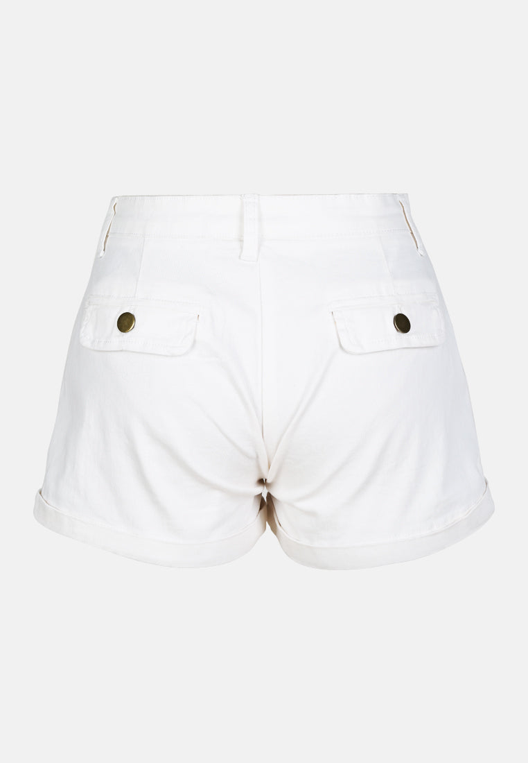 pleated flap pocket shorts by ruw#color_off-white