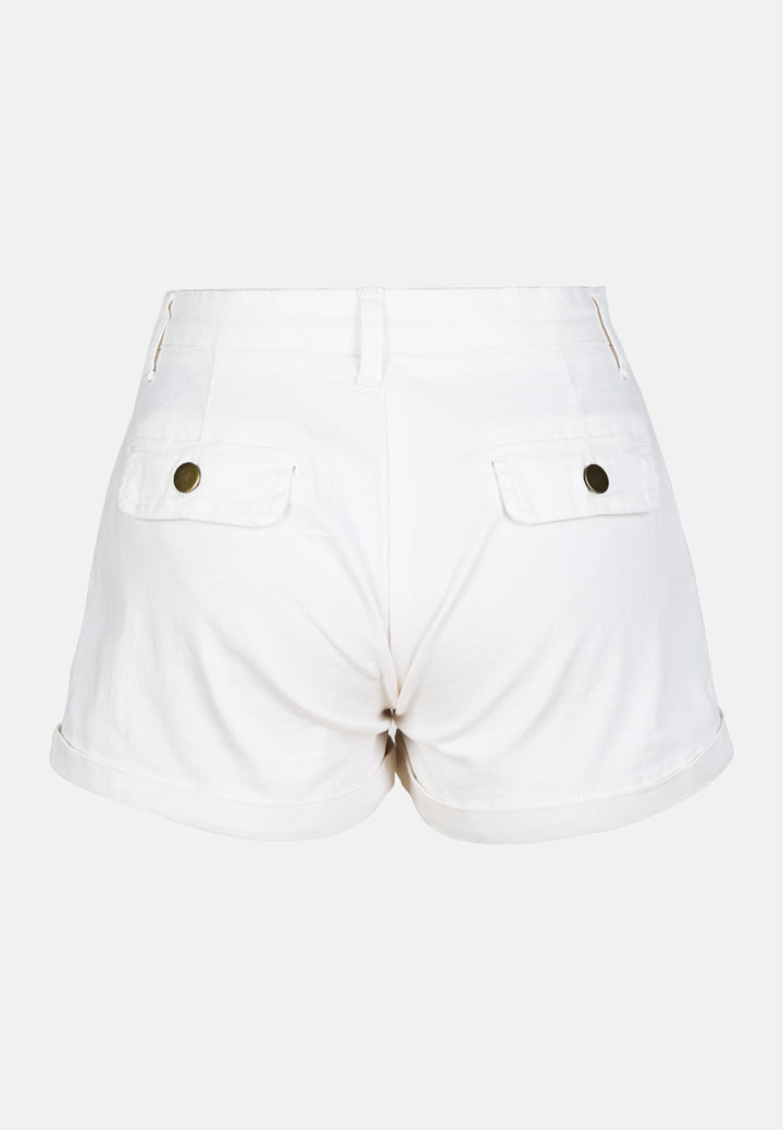 pleated flap pocket shorts by ruw#color_off-white
