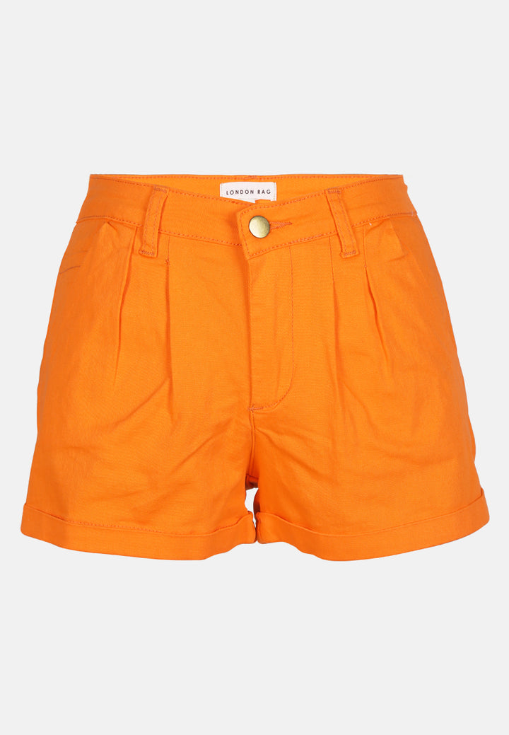 pleated flap pocket shorts by ruw#color_orange