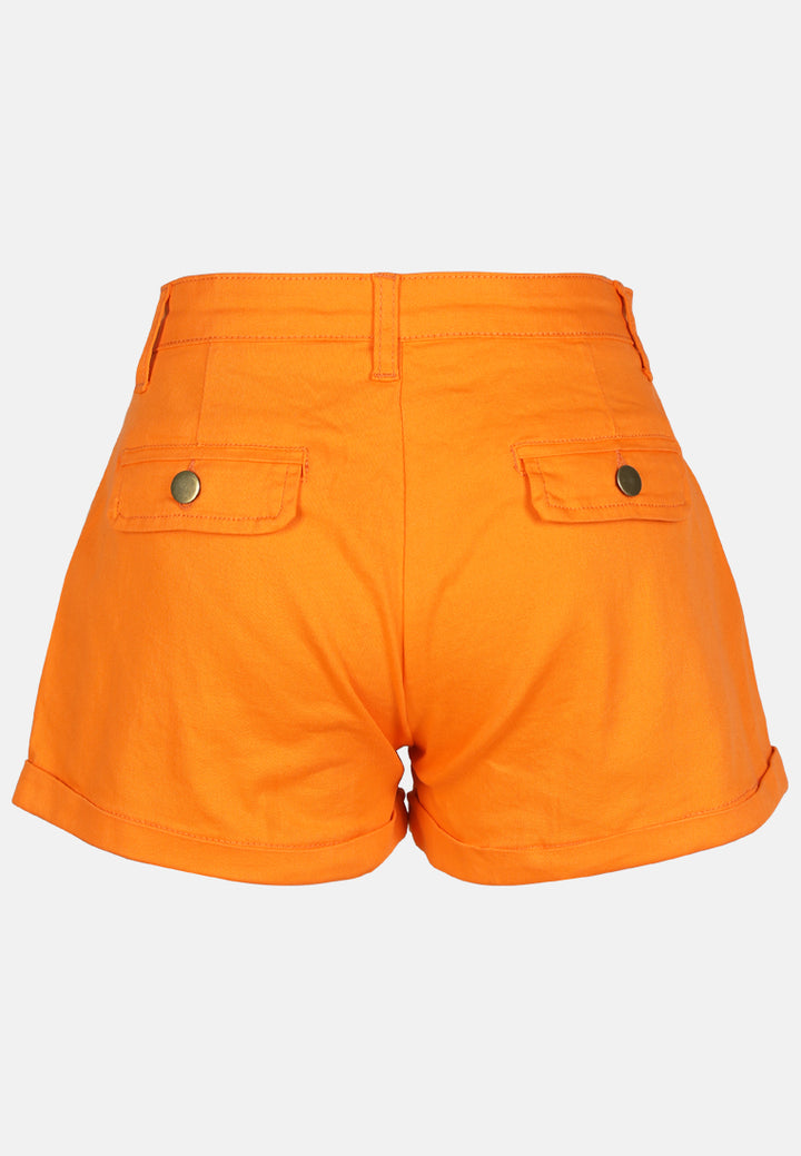pleated flap pocket shorts by ruw#color_orange